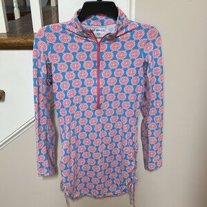 IBKUL Pink and Blue Geometric Quarter-Zip Tunic Top